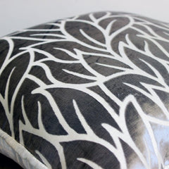 Paloma Gray Leaves - Paloma Gray Burnout Velvet Throw Pillow Cover