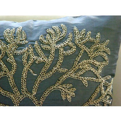 Paradise Tree Blue Silk Euro Sham Cover