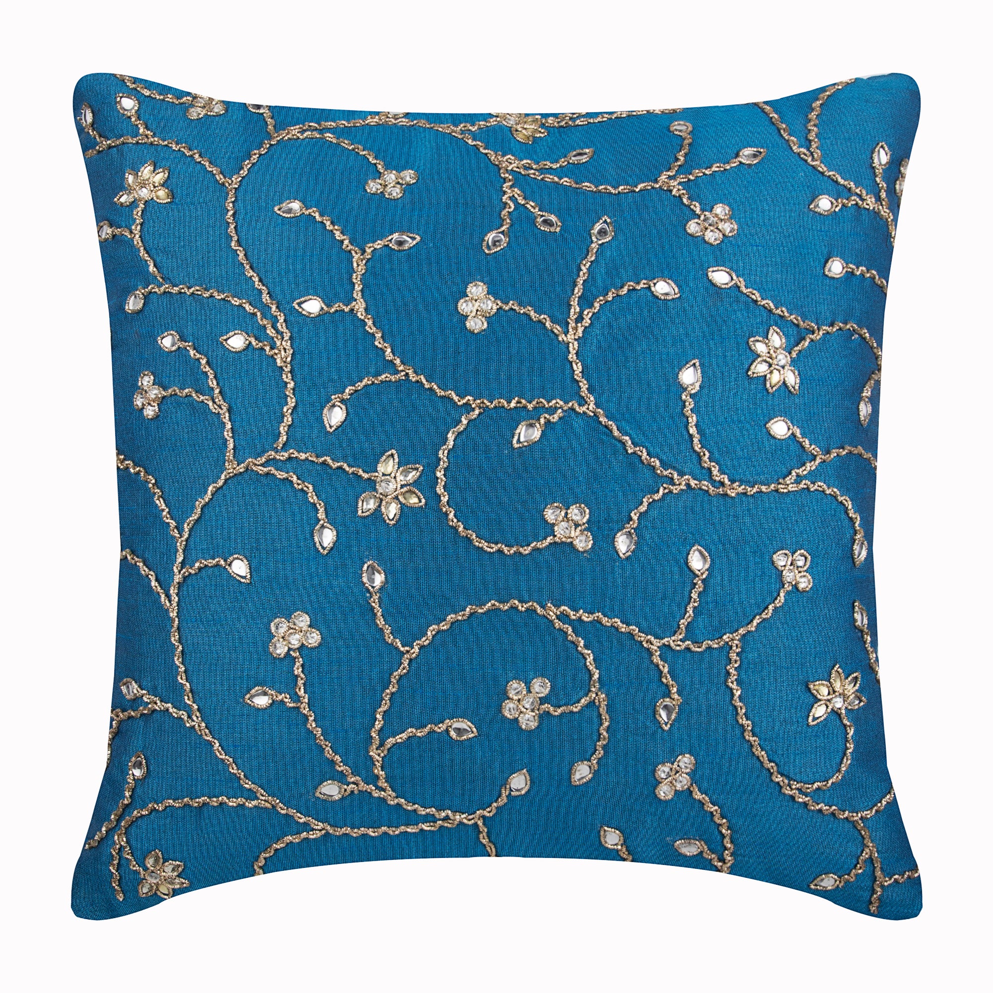 Peacock Blue Ivy Silk Throw Pillow Cover