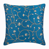 Peacock Blue Ivy Silk Throw Pillow Cover