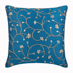 Peacock Blue Ivy Silk Throw Pillow Cover