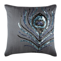 Peacock - Gray Art Silk Decorative Euro Sham