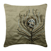 Gray Art Silk Throw Pillow Cover Peacock