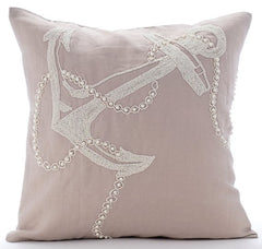 Pearl Anchor - Mocha Cotton Linen Decorative Euro Sham