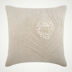 Pearly Peacock Feather Pillow Cover