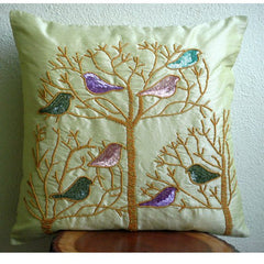 Pigeon Love - Lime Green Art Silk Throw Pillow Cover