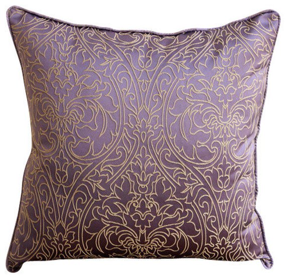 Purple & Gold Damask Pillow Cover
