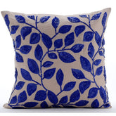 Rainy Blue Leaves Pillow Cover