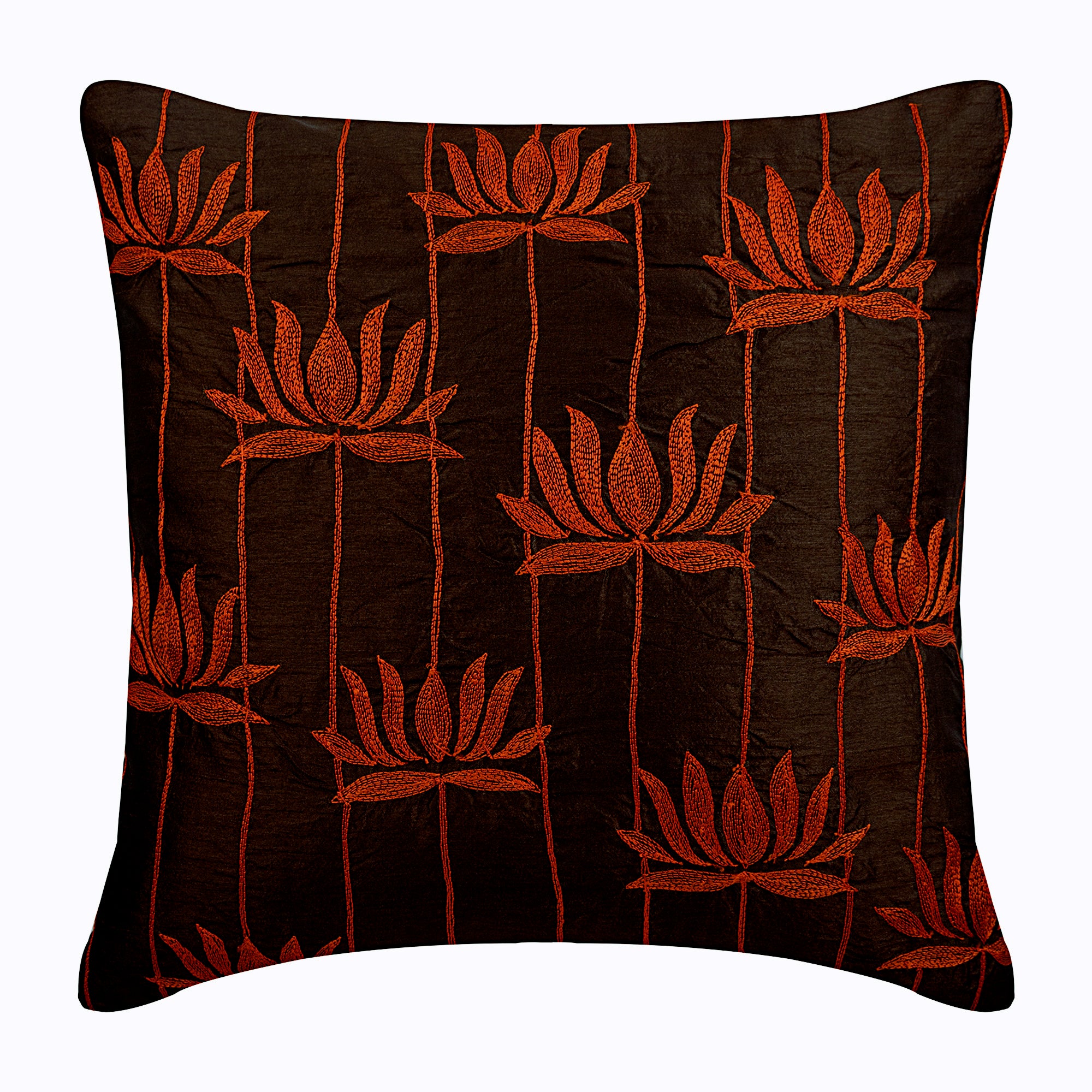 Red Lotuses Brown Throw Pillow Cover