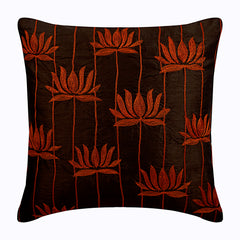 Red Lotuses Brown Throw Pillow Cover