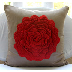 Red Rose - Taupe Faux Suede Throw Pillow Cover