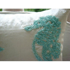 Sea Horse Aqua - White Art Silk Decorative Euro Sham