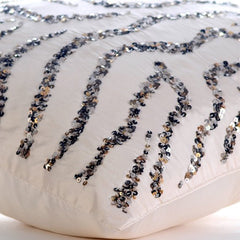 Sequin Whirlpool - White Art Silk Throw Pillow Cover