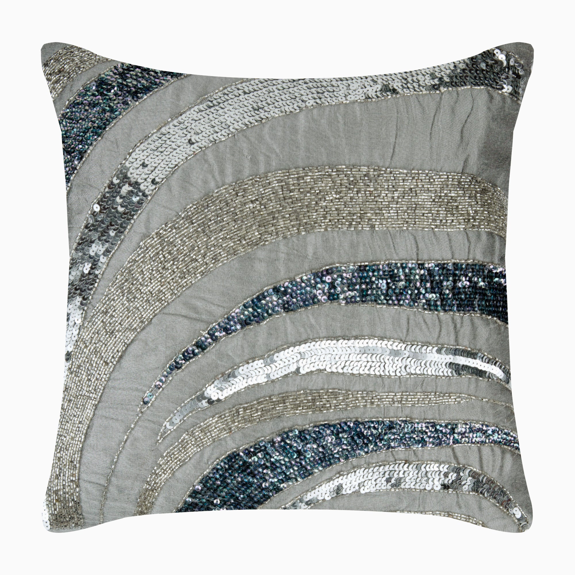 Silver Bands Gray Silk Throw Pillow Cover