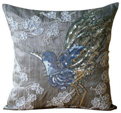 Colorful Birdy - Pink Art Silk Decorative Euro Sham