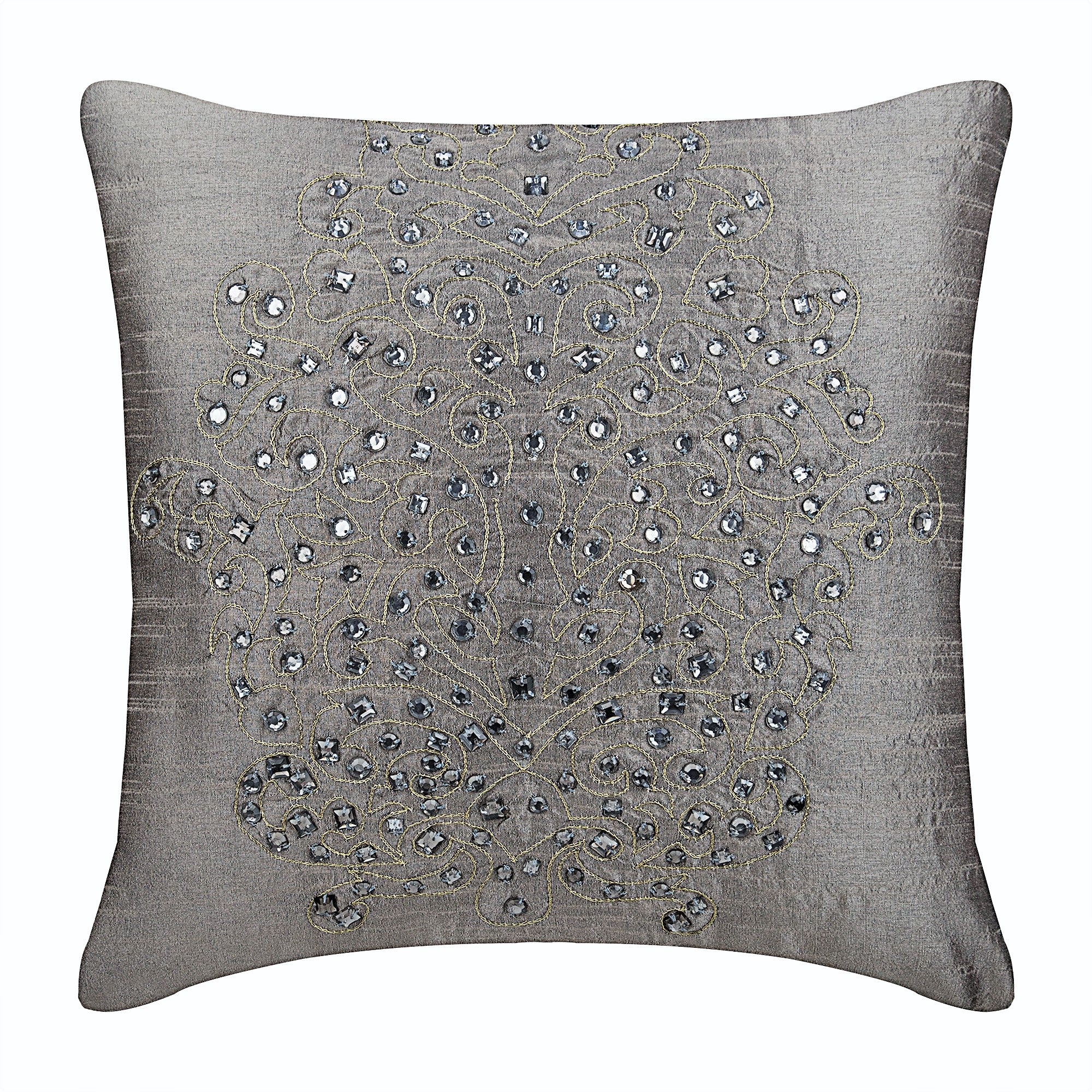 Silver Gold Damask Pillow Cover