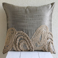 Silver Jute - Silver Art Silk Throw Pillow Cover