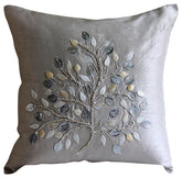 Silver Leaf - Silver Beige Art Silk Decorative Euro Sham