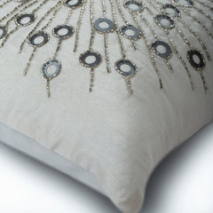 Silver Moons - Ivory Art Silk Throw Pillow Cover