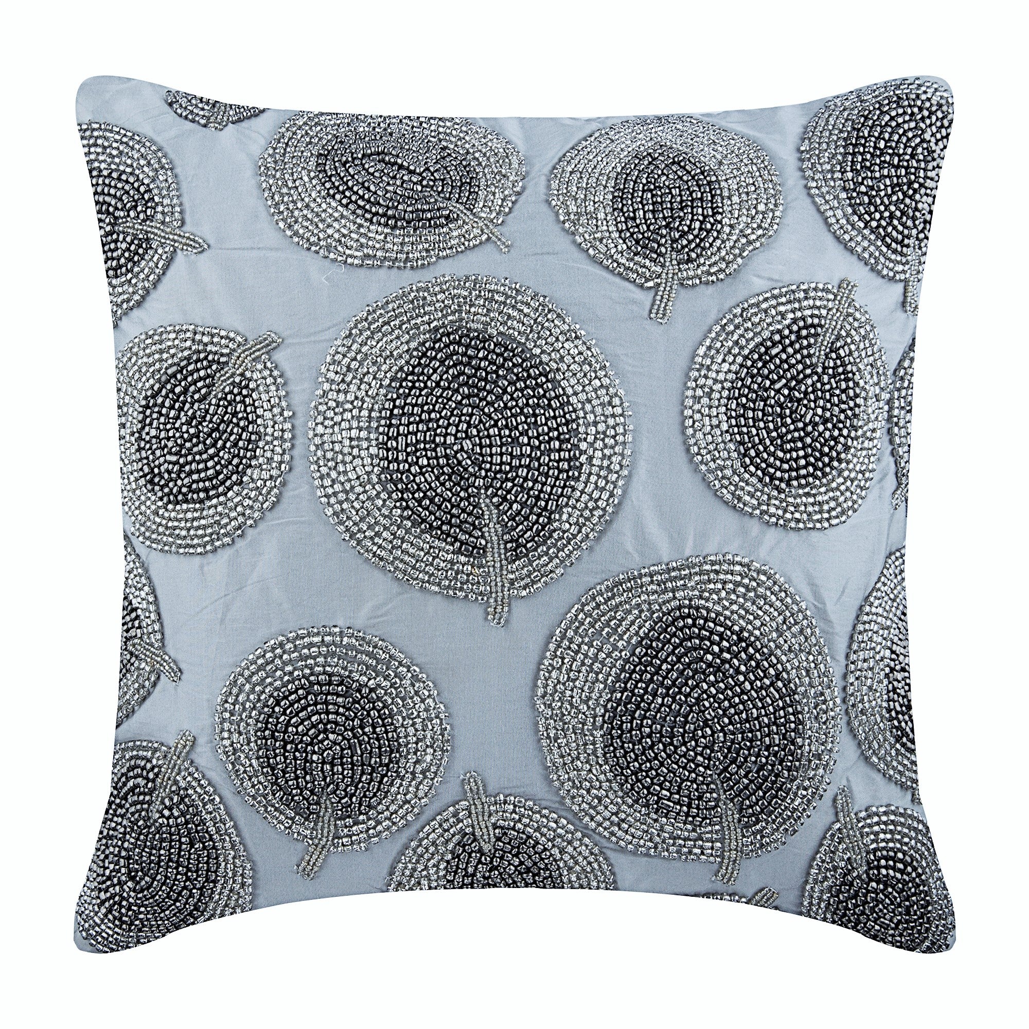 Silver Round Leaves Pillow Cover
