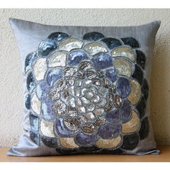 Silver Wildflower - Silver Art Silk Decorative Euro Sham