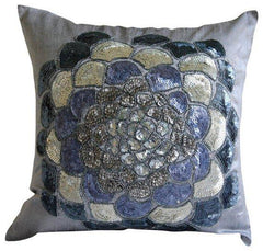 Silver Wildflower - Silver Art Silk Decorative Euro Sham