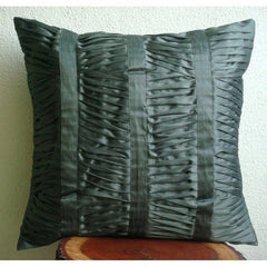 Sonic Waves - Dark Gray Art Silk Throw Pillow Cover