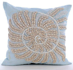 Swirl Twirl - Light Blue Cotton Linen Decorative Euro Sham