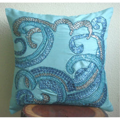 Tides Blue Silk Throw Pillow Cover