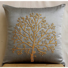 Tree Of Faith - Gray Art Silk Throw Pillow Cover