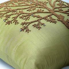 Tree Of Life - Green Art Silk Throw Pillow Cover