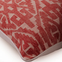 Tribal Love - Red Jacquard Silk Throw Pillow Cover