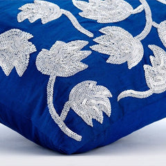 Tulipomania - Royal Blue Art Silk Throw Pillow Cover