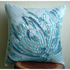 Water Burst - Light Blue Art Silk Throw Pillow Cover
