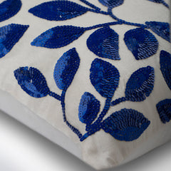 Rainy Blue Leaves - Mocha Cotton Linen Throw Pillow Cover