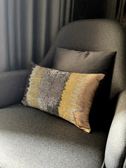 Zari - Grey & Gold Velvet Lumbar Pillow Cover