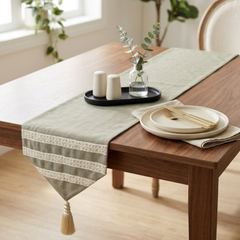 Pearl Serenade - Beige Jute Decorative Table Runner