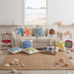 Blue Cotton Linen Throw Pillow Cover - Under The Ocean