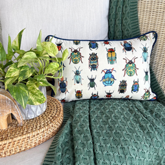 Crawling Critters - Blue Linen Decorative Lumbar  Pillow Cover