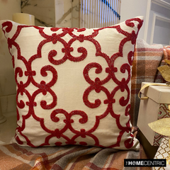 Red Encrusted - Red Cotton Linen Decorative Euro Sham