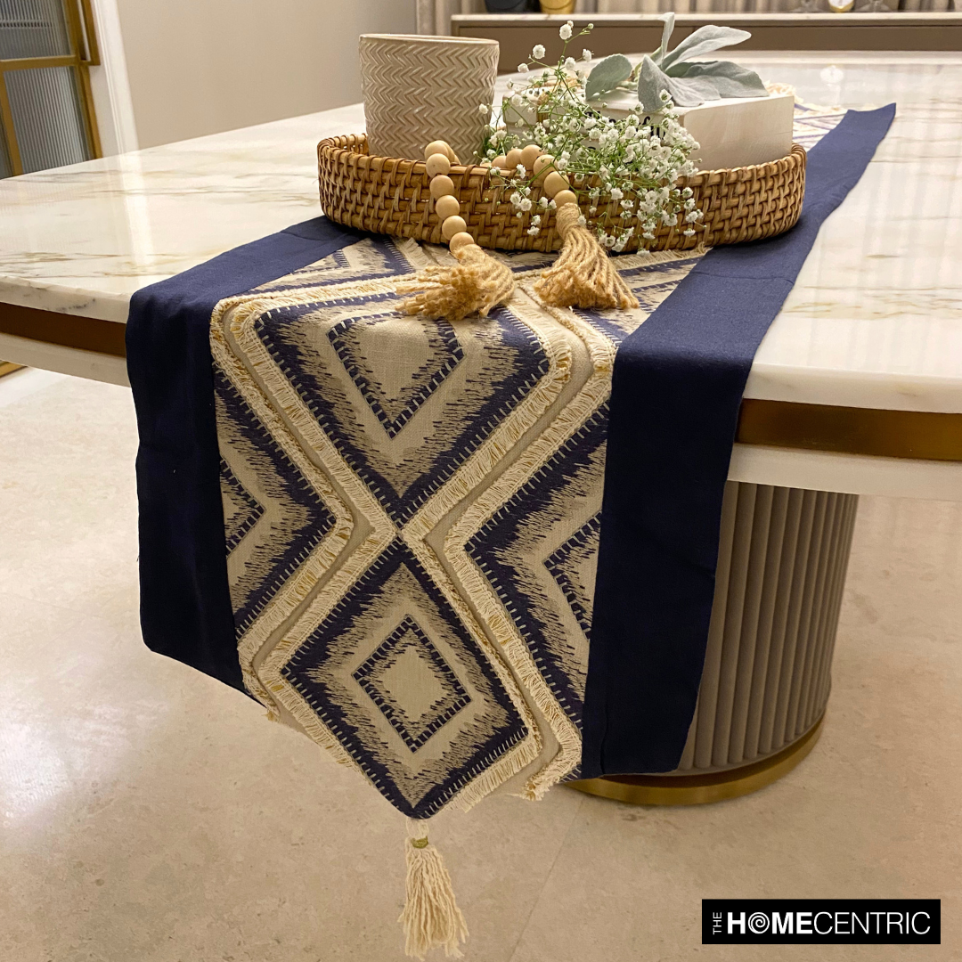 Aissa - Blue Jacquard Decorative Table Runner