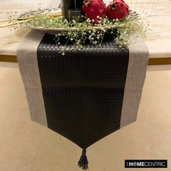 Black Leathersmith - Black Faux Leather & Linen Decorative Table Runner