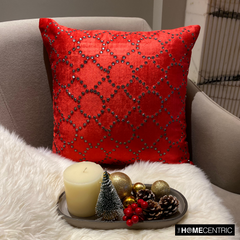 Red Velvet Crystal - Red Velvet Decorative Euro Sham