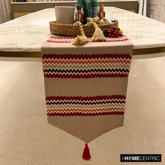 Chevron Bar - Red Linen & Jacquard Silk Decorative Table Runner