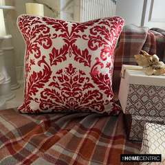 Cayenne Red Damask - Cayenne Red Burnout Velvet Decorative Euro Sham