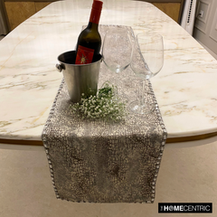Pewter Python - Silver Faux Leather Decorative Table Runner