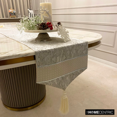 Leather Luminance - Silver Faux Leather & Jacquard Decorative Table Runner