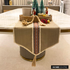 Buchra - Beige Linen & Jute Decorative Table Runner