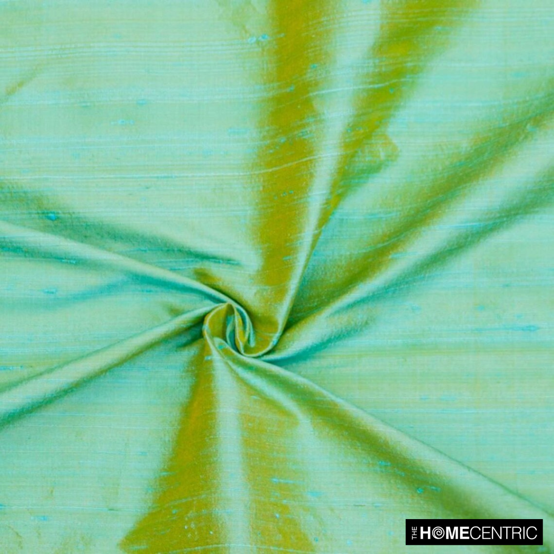 Sea Blue, Gold Silk Dupioni Fabric By The Yard