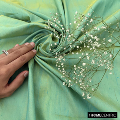 Sea Blue, Gold Silk Dupioni Fabric By The Yard